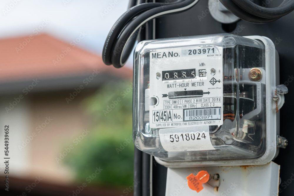 Bangkok, Thailand October 14, 2022 Electric measuring power meter for  energy cost at home and office. Stock Photo | Adobe Stock