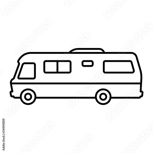 Motorhome icon. Camper, caravan, van. Black contour linear silhouette. Side view. Editable strokes. Vector simple flat graphic illustration. Isolated object on a white background. Isolate.