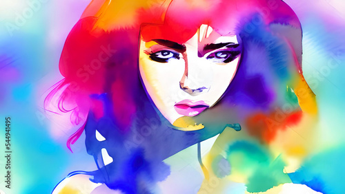 Abstract Water Color Portrait of Girl Background with Generative AI.