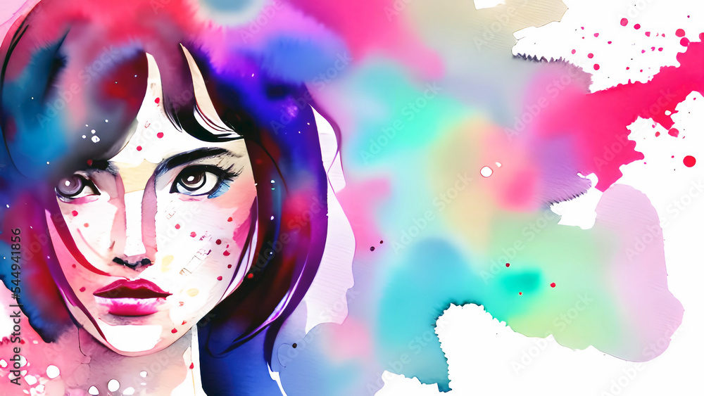Obraz premium Abstract Water Color Portrait of Girl Background with Generative AI.
