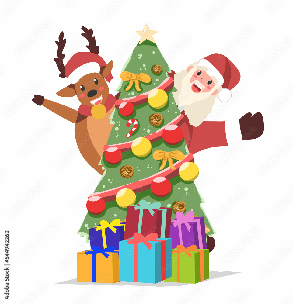 santa claus and christmas tree illustration, clipart, and cartoon santa claus and christmas tree illustration, clipart, and cartoon