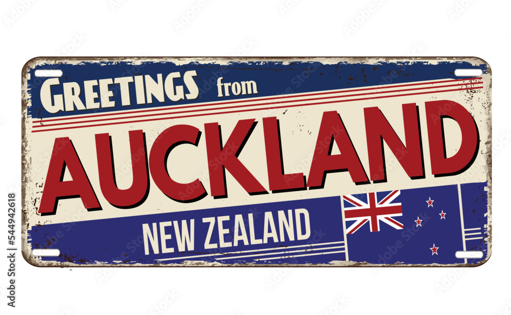 Fototapeta premium Greetings from Auckland vintage rusty metal plate