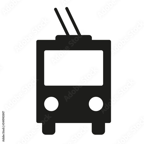 The trolleybus icon is black on a white background in a minimalist style, public and urban transport. Vector illustration