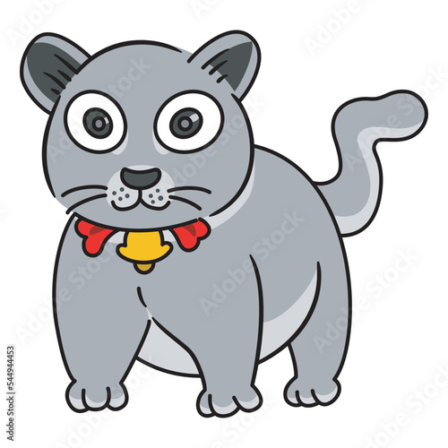 adorable gray cat wearing a bell around his neck