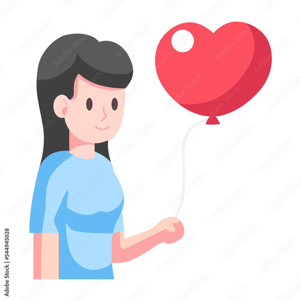 Girl with heart balloon icon