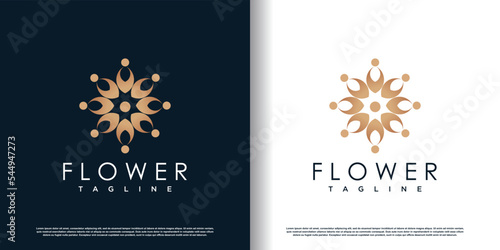 Golden folwer logo design with creative concept premium vector photo