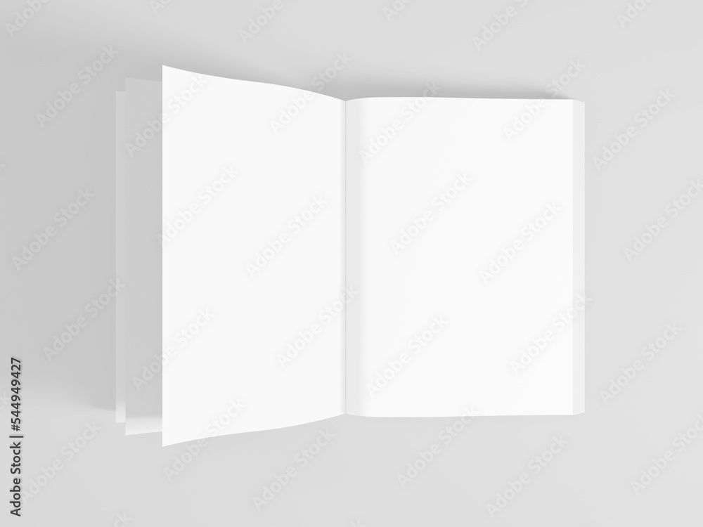 3D Illustration. White open magazine mockup isolated on white background 3D Illustration. White open magazine mockup isolated on white background
