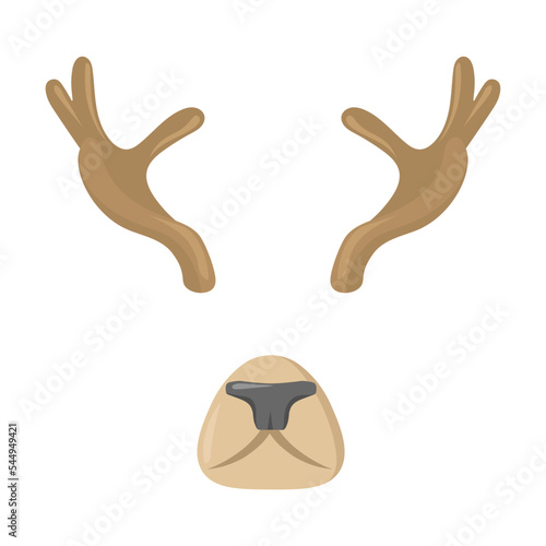 Deer animal mask for mobile application vector illustration. Cartoon deer face mask with nose and ears on white background. Photo or video chat filter concept