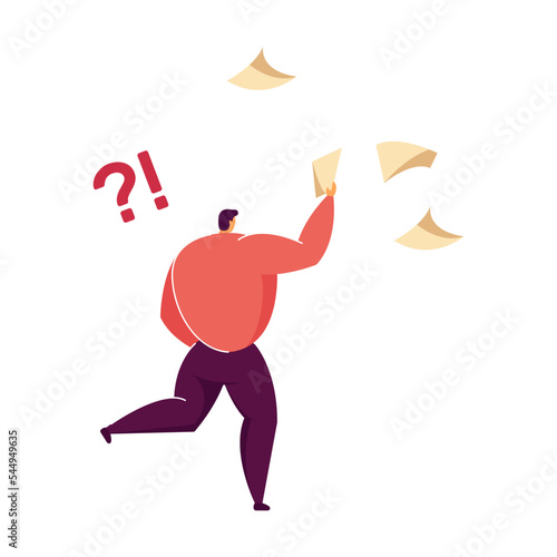 Furious boss having questions and problems. Flat vector illustration. Office chaos, panic, nervous manager shouting concept for banner design