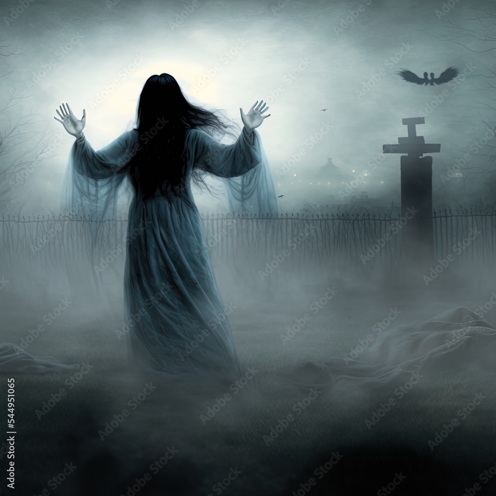 A woman rises up from the dead. Ghost. Zombie. A woman rises up from the dead. Ghost. Zombie.