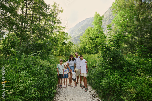 Family with four kids in Triglav National Park, Slovenia.