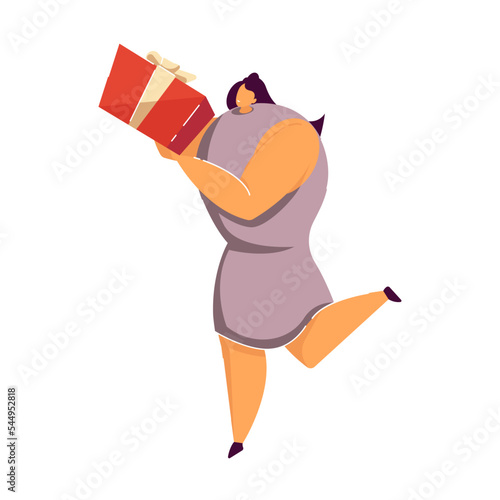 Happy woman receiving present. Bonus, reward and gift program for loyal customers. Store offering discounts for clients. Vector illustration for advertising, promotion