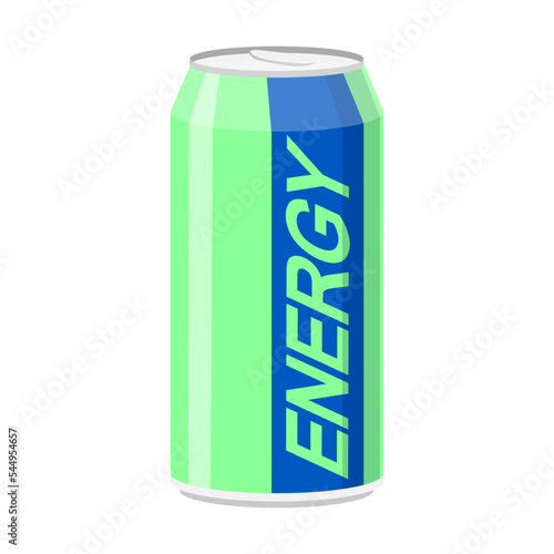 Energy drink in can vector illustration. Energy and fizzy drinks, soda, water, juice, lemonade, isolated on white background. Beverage food