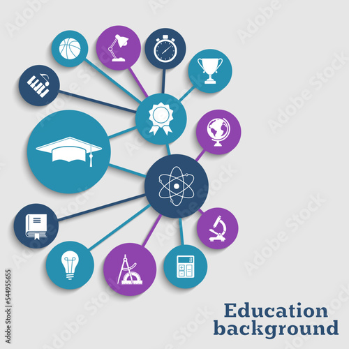 Education concept background. Icons education equipment, graduation and science. Abstract education background. Vector illustration.
