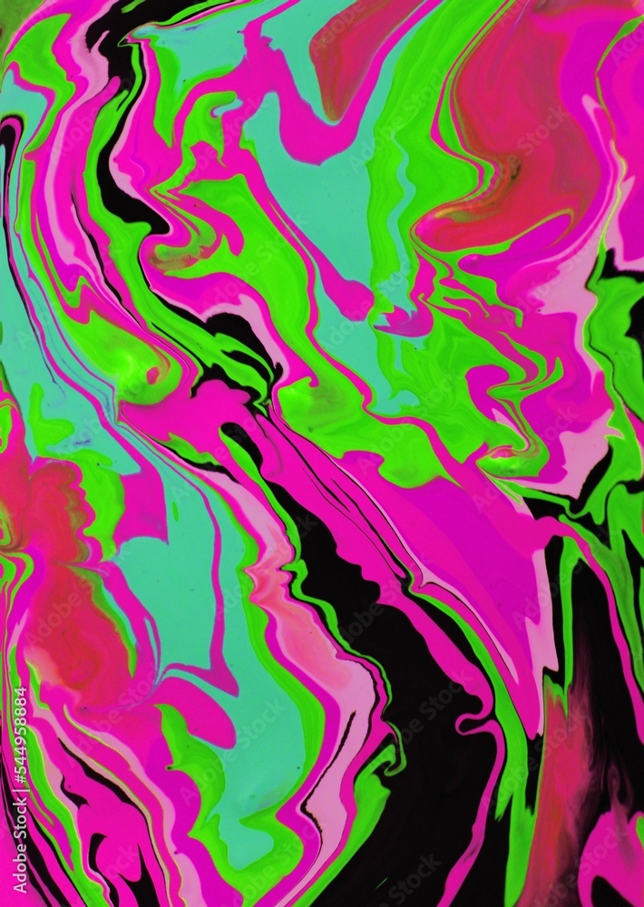 Abstract multicolored marble background. Acrylic paint spreads freely and creates an interesting pattern. Bright colors. Background for the cover of a laptop, notebook.