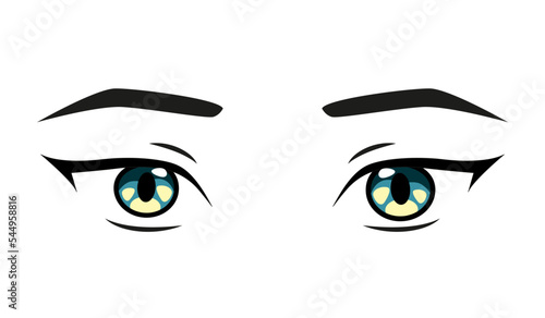 Yellow-green anime eyes, manga eyes. Sad cartoon eyes. Vector illustration isolated on white background.
