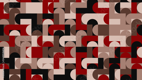 red, white, black, brown and beige geometric pattern, wallpaper for fabric, tile and tablecloth