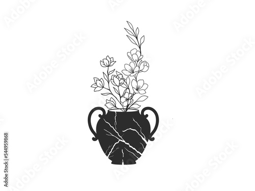 Broken vase with flower tree vector art. Vase vector. Flower tree vector art. Tree. premium