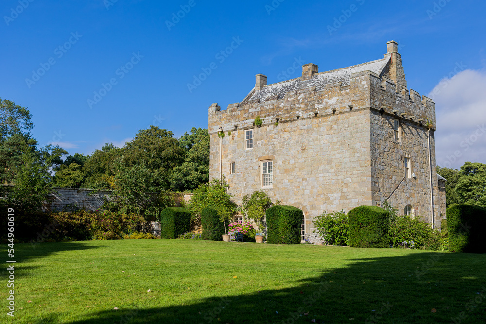 Northumberland UK: August 2022: Exterior of Shortflatt Tower a wedding venue in the north east of england