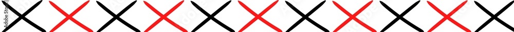 Black and red x (cross) sign horizontal tape over white background 