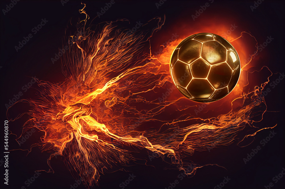 A soccer ball frying through the air with blazing fire trail on background  Illustration Stock | Adobe Stock
