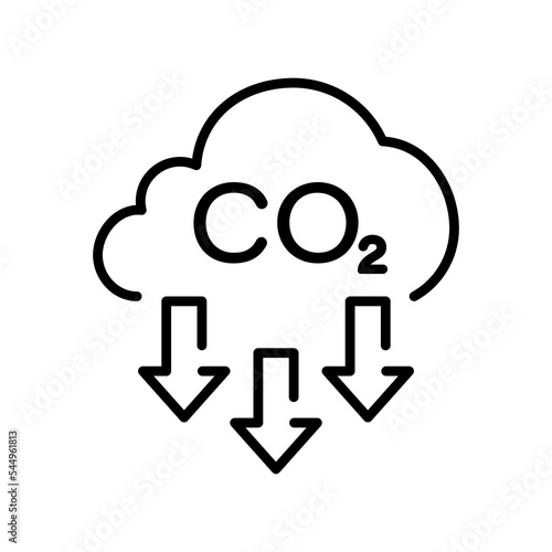 Atmosphere Contamination Line Icon. Reduction Greenhouse CO2 with Cloud Emission Linear Pictogram. Carbon Dioxide Pollution in Air Outline Icon. Editable Stroke. Isolated Vector Illustration
