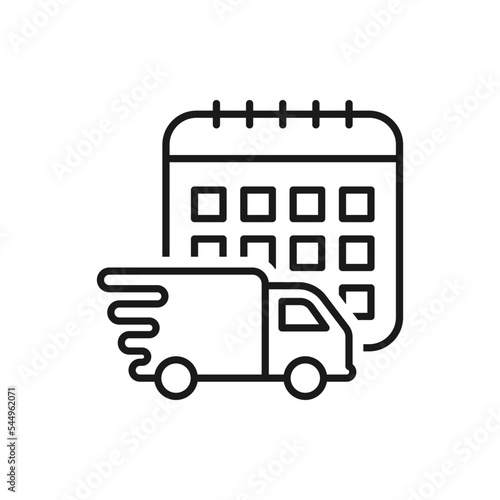 Delivery date schedule. Truck and calendar icon design isolated on white background. Vector illustration