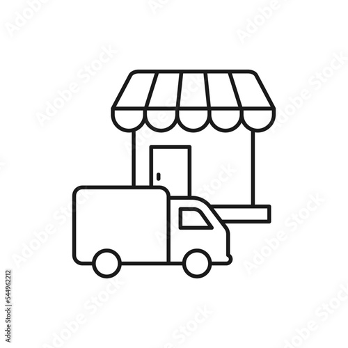 Store delivery. Truck and grocery icon design isolated on white background. Vector illustration