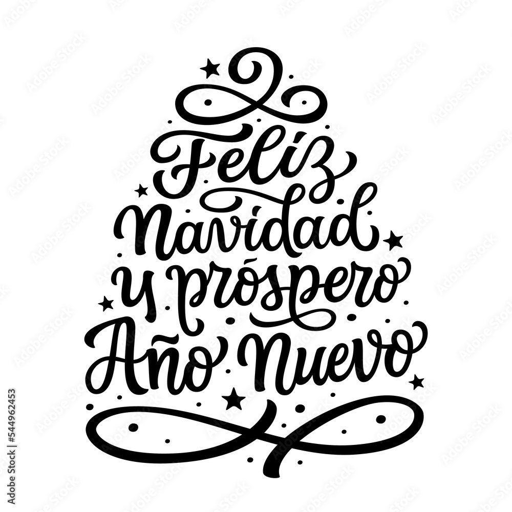 Merry Christmas and happy New year in spanish. Hand lettering