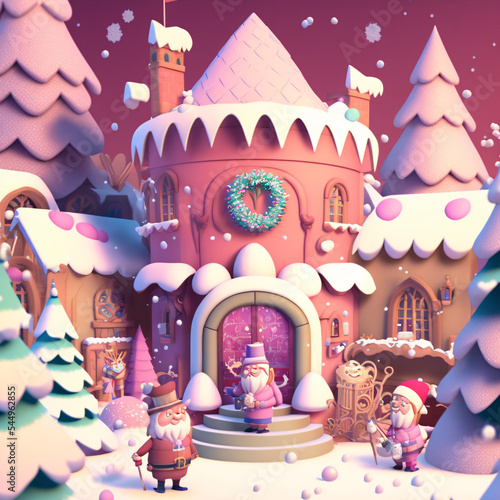 fairy tale castle under snow papercut 2d photo
