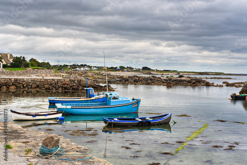 Boats in Spiddal Ireland anchored in Galway Bay