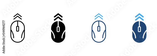 Move Computer Mouse Up Line and Silhouette Color Icon Set. Mouse PC Scroll Up Pictogram. Swipe Top Symbol Collection on White Background. Wireless Computer Tool. Isolated Vector Illustration photo