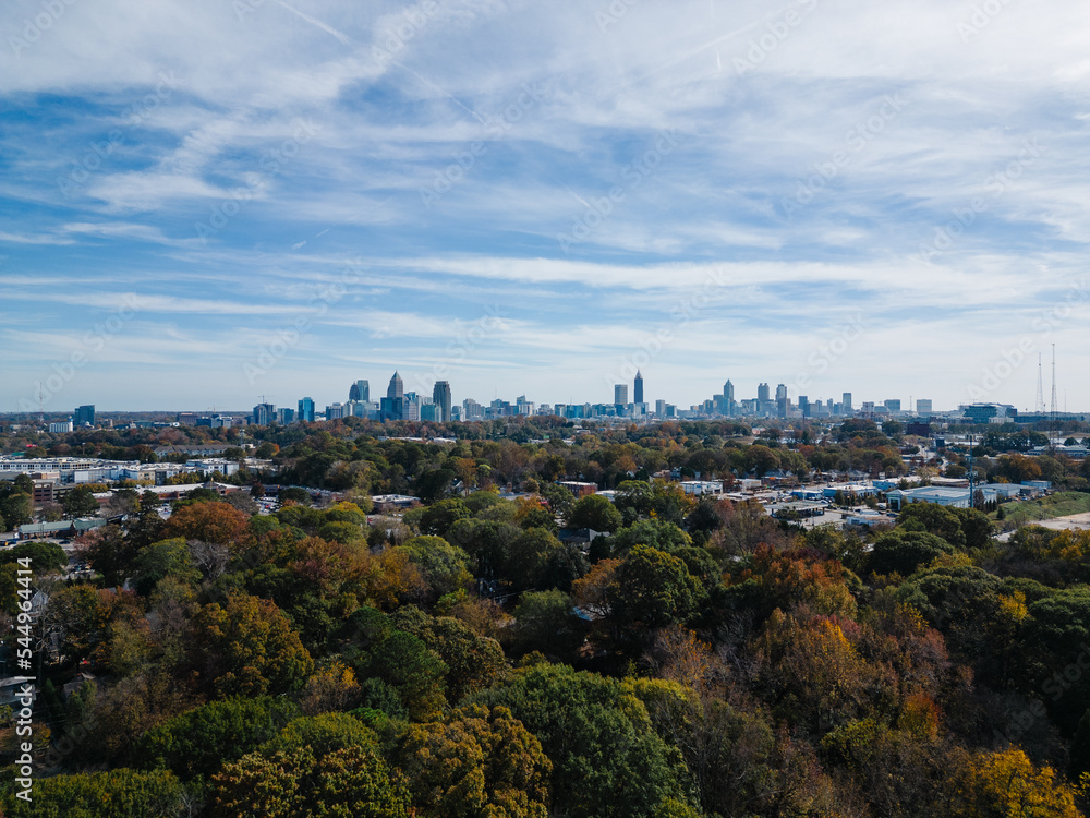 Aerial of Atlanta Skyline in Autumn 