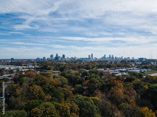 Aerial of Atlanta Skyline in Autumn 
