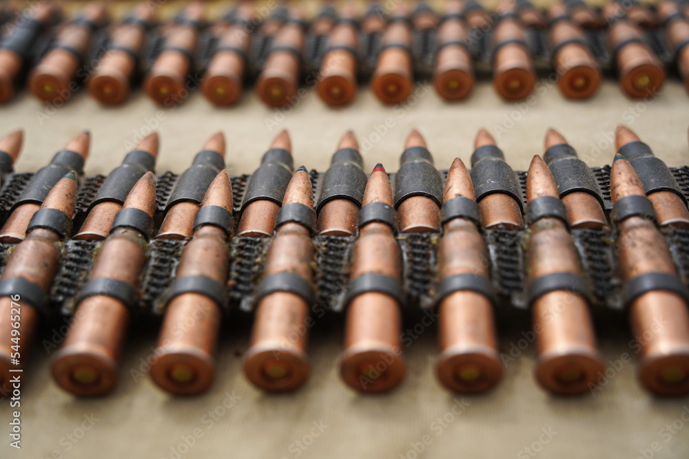 Almaty, Kazakhstan - 04.14.2022 : Ammunition is stacked in a row during military exercises. Almaty, Kazakhstan - 04.14.2022 : Ammunition is stacked in a row during military exercises.