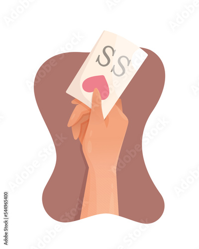 A business card in the human hand. Holding out the card. Vector illustration.