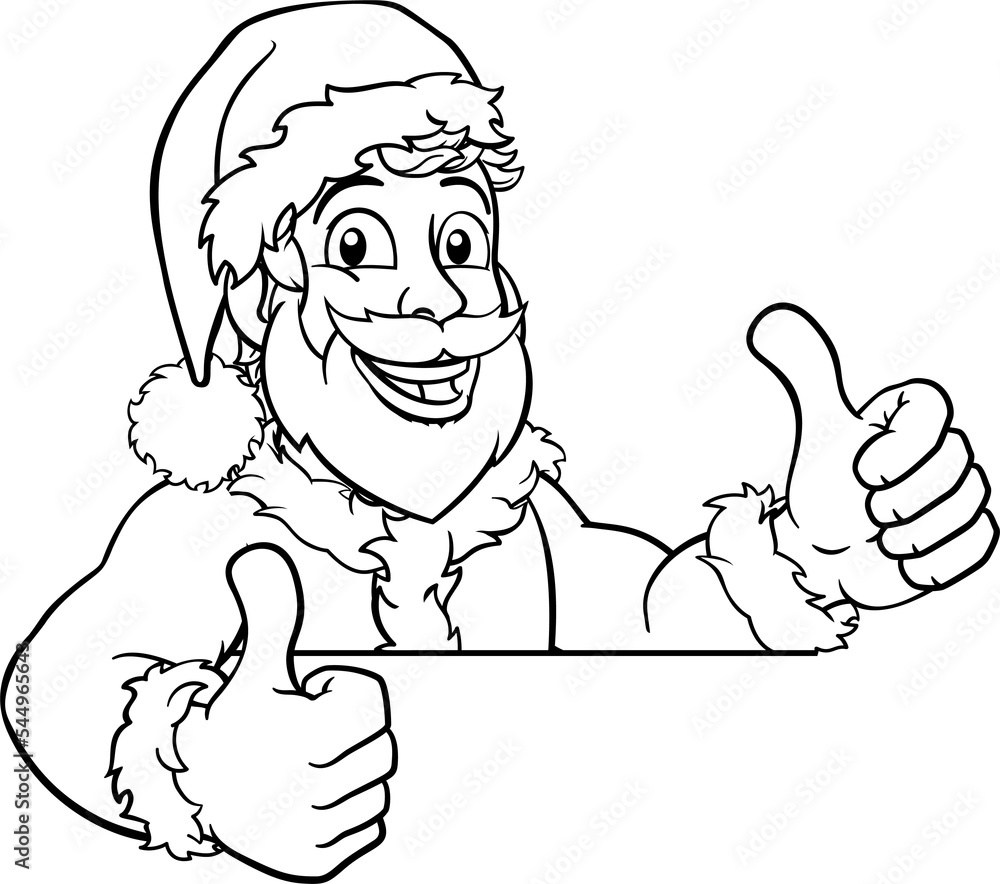 Fototapeta premium Young Santa Peeking Over Sign Christmas Cartoon