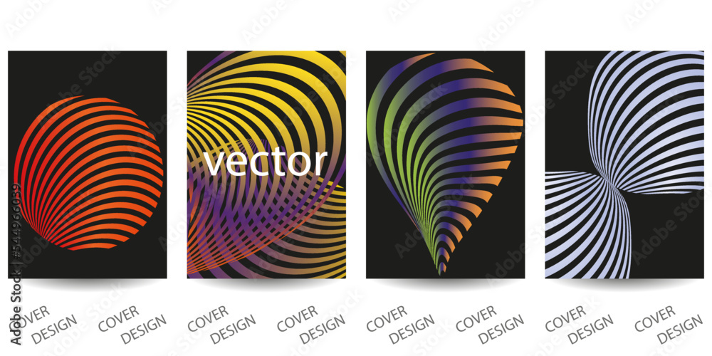 Set of minimalistic backgrounds with geometric pattern and gradient texture.Colorful circles, lines on black background. For printing on covers, banners, sales, flyers. Modern design. Vector Set of minimalistic backgrounds with geometric pattern and gradient texture.Colorful circles, lines on black background. For printing on covers, banners, sales, flyers. Modern design. Vector