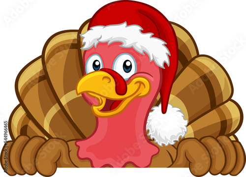 Turkey In Santa Hat Christmas Thanksgiving Cartoon photo