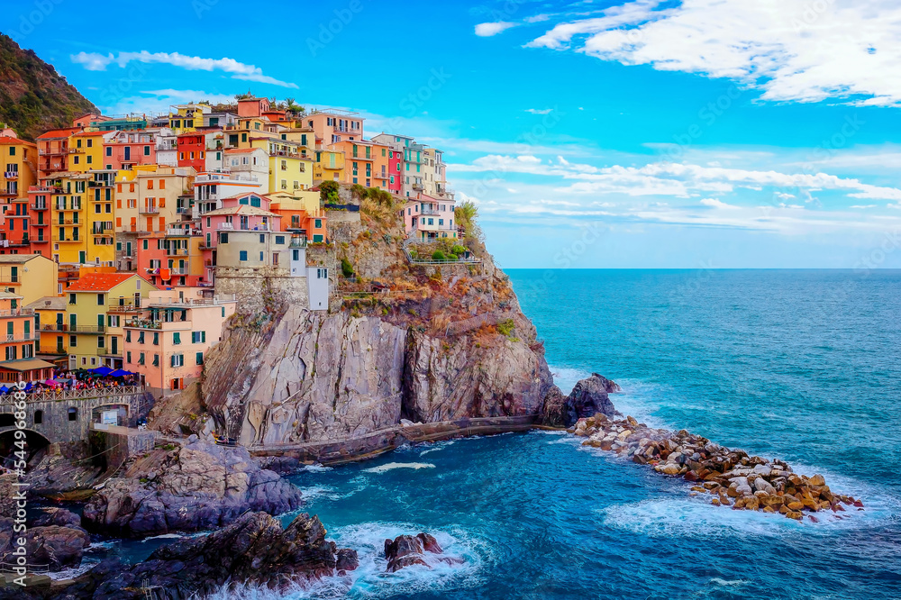 The Cinque Terre are an indented coast of the Ligurian Riviera and is made up of five splendid hilltop villages; Manarola is one of the most beautiful villages.