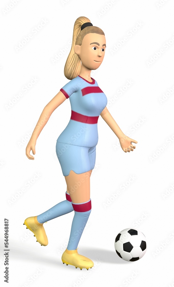 a football player girl runs with a ball on a white background 3d-rendering a football player girl runs with a ball on a white background 3d-rendering