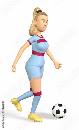 a football player girl runs with a ball on a white background 3d-rendering