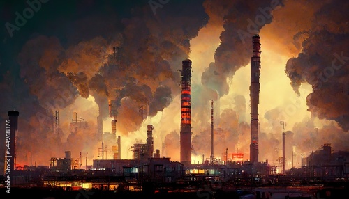 Industrial factory field making smog pollution design illustration