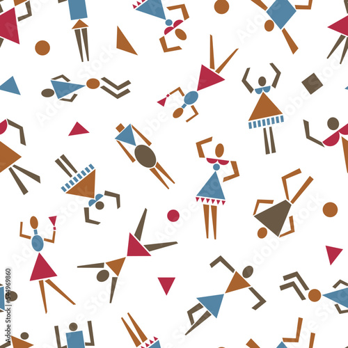 Funny characters from the geometric shapes. Playful people isolated on white background. Vector seamless pattern.