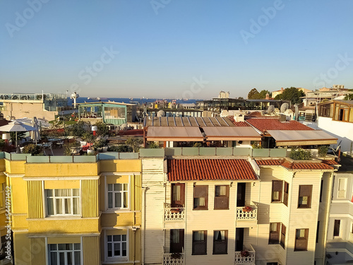 Istanbul city view on mosque with Sultanahmet district against sky. Sunset in Istanbul, Turkey with Suleymaniye Mosque, Ottoman imperial mosque