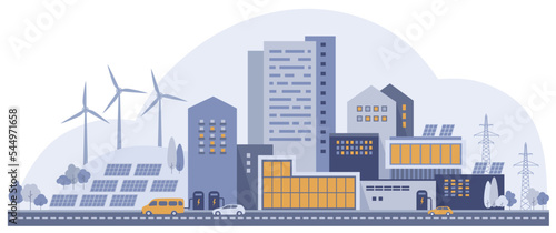 Energy efficiency and sustainability concept. Electricity production and consumption