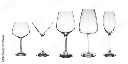 Wine glass, empty. Shot glass and champagne, isolated on transparent background. Photo studio. Product photography.