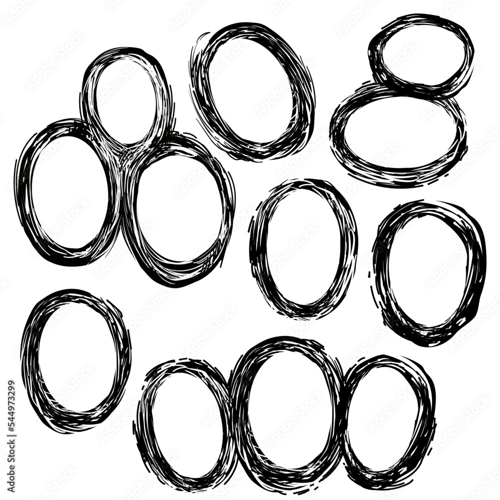 A set of black and white graphic ovals with an empty center. Ovals for