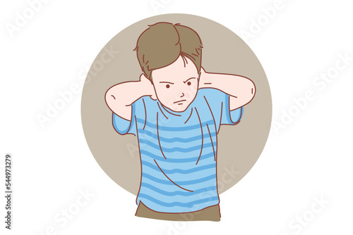 Children express disappointment and separation conflicts. angry expressing disappointment and conflict isolated on white background as an outline vector illustration.