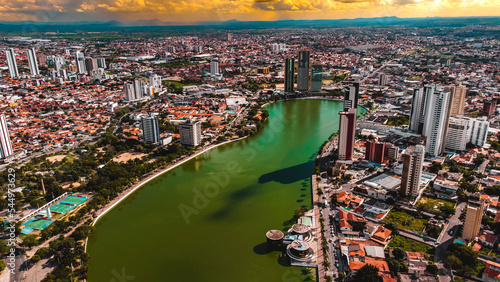 Açude Velho Hídrico Campina Grande Paraíba Nordeste Brasil Abastecimento Água Paisagem Urbano Prédios Lagoa Lago Verde Sesi Aéreo Drone photo